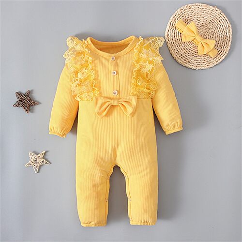 born Infant Baby Girl Boy Romper 0-18M Ruffled Lace Long Sle