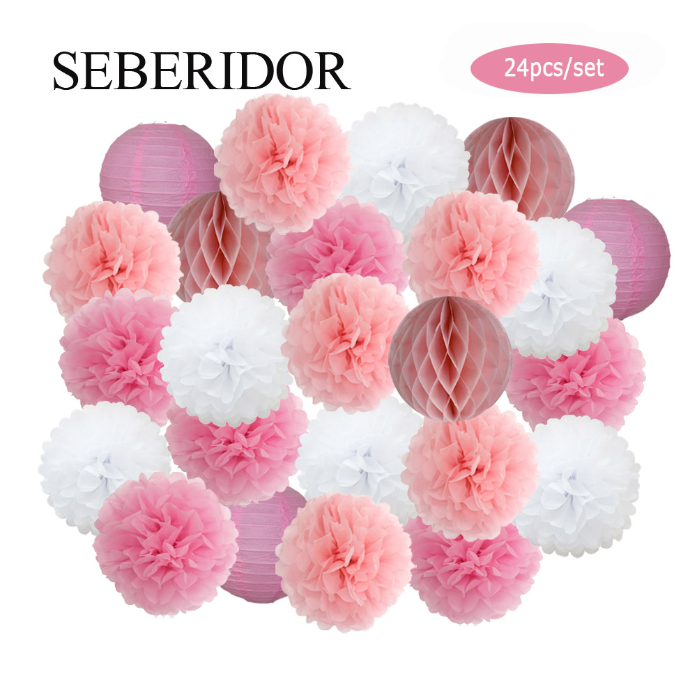 Baby Boy Girl 1st Birthday Party Favor Pink White Set Round