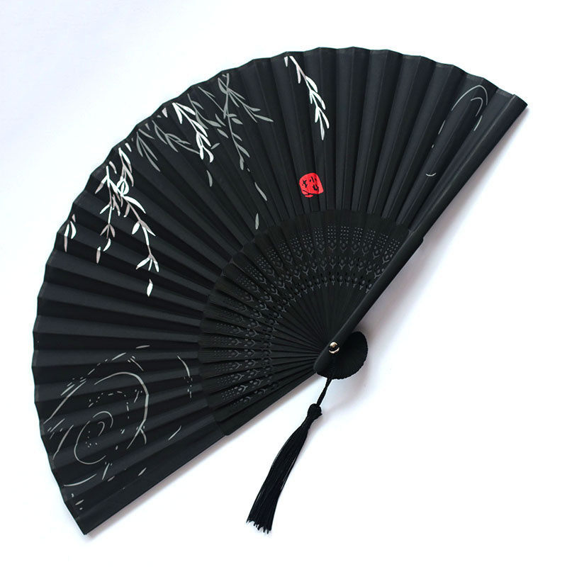 chinese japanese silk folding fan wooden shank classical dan