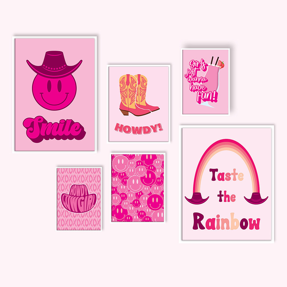 fashion hot pink preppy canvas wall art set of 6 college gir