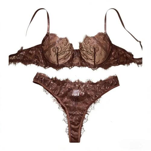 Ladies' Basic Style Thin Lace Bra and Panty Set Seamless Sin
