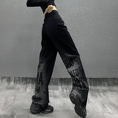 Black Y2k Streetwear Women Baggy Jeans Oversize Printed Lett