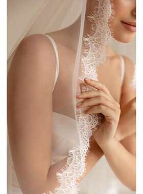 Mantilla Lace Wedding Veil Scalloped Edge Soft Tulle Bridal