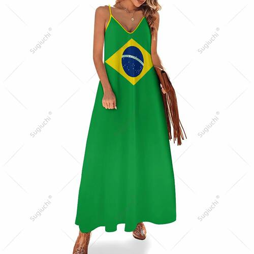 Long Dresses Dress Brazil Brasil Flag Print New Casual Sleev