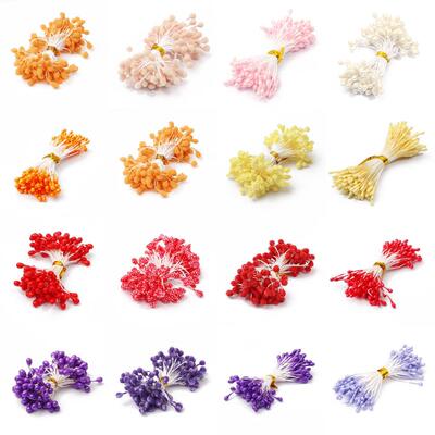 90pcs Red Yellow Artificial Flowers Stamen Berries Bundle Pu