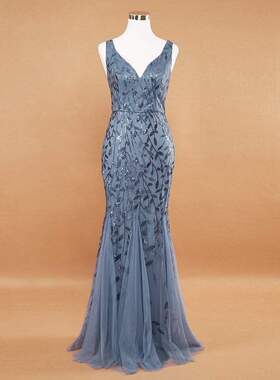 2021 Silver Gray Elegant Fashion Evening Dresses Sexy Simple