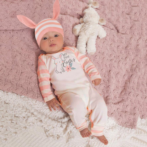 My First Easter Baby Girl Romper 2021 Bunny Print Infant Jum
