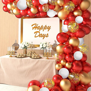 Red White Balloon Garland Arch Kit Gold Confetti Ballon For
