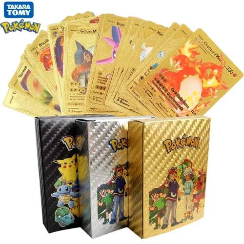 11-110pcs Pokemon Cards Pikachu Gold Silver Black Vmax GX Vs