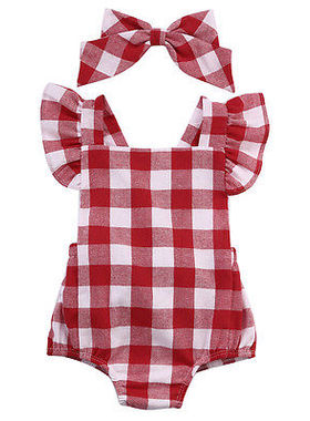 Citgeett Summer Newborn Infant Kids Baby Girl Red Plaid Romp