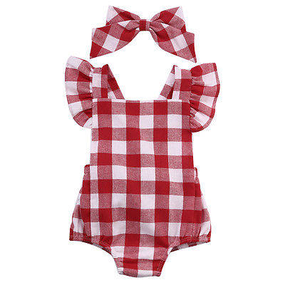 Citgeett Summer Newborn Infant Kids Baby Girl Red Plaid Romp