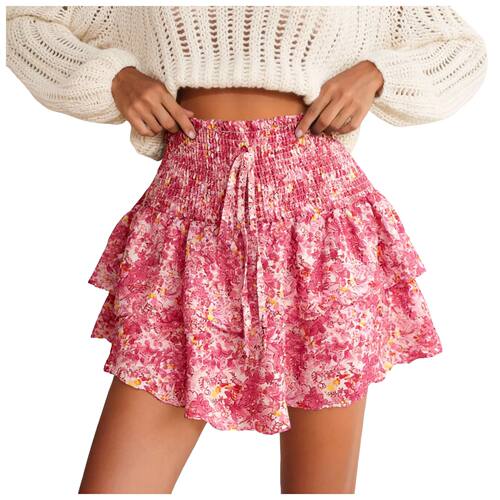 Women's Casual Floral Print Shorts Skirt 2026 Summer High Wa