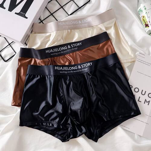 1/3Pcs Breathable Thin Satin Silk Boxer Briefs Seamless Mid
