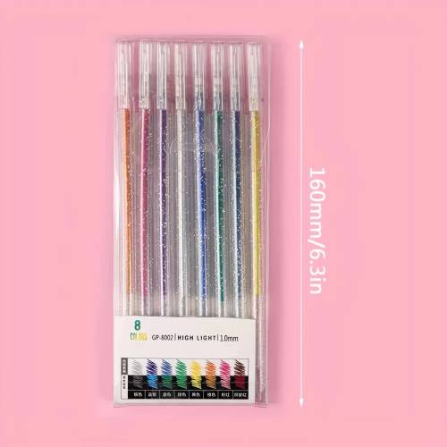 Glitter Gel Pens Set - 8 Pack of Sparkly Metallic Markers wi