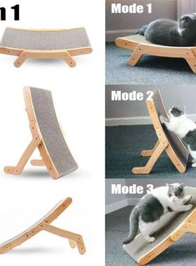 3 In 1 Wooden Cat Scratcher Board Detachable Lounge Bed Cat