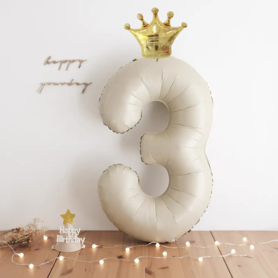 40inch Cream Number Balloons with Crown Foil Balloon 1 2 3 4