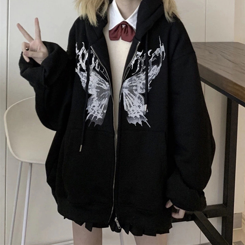 Harajuku Y2k Women Hoodie Autumn Gothic Butterfly Aesthetic