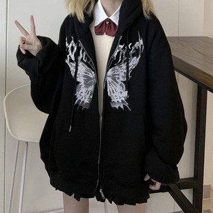 Gothic Hoodie Autumn Aesthetic Butterfly Y2k Harajuku Women