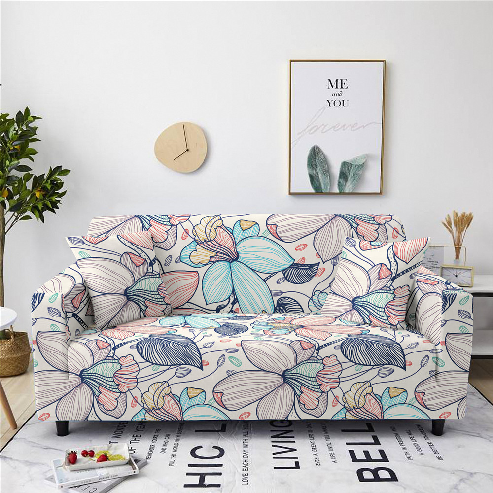 Flower Pattern Sofa Covers Stretch Washable Polyester Non Sl