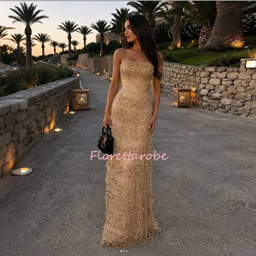Luxury Champagne High End Evening Dress Crystal Tiered Tulle