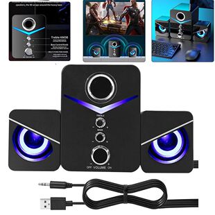 USB Computer LED Speakers System Subwoofer Stereo Bass Contr