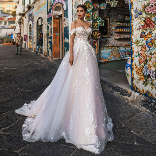 Illusion Wedding Dresses Tulle with Lace Appliques Sexy Off
