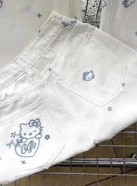American Vintage  Kittys Embroidered Jeans Y2K Women White W