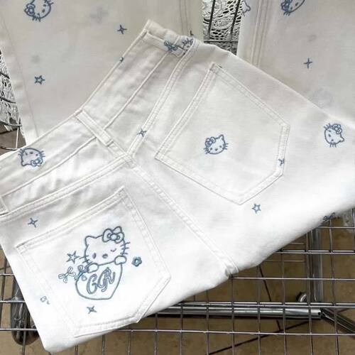 American Vintage  Kittys Embroidered Jeans Y2K Women White W