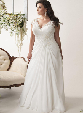 Weilinsha In Stock Plus Size Wedding Dress Cap Sleeve Appliq