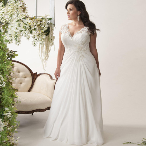 Weilinsha In Stock Plus Size Wedding Dress Cap Sleeve Appliq