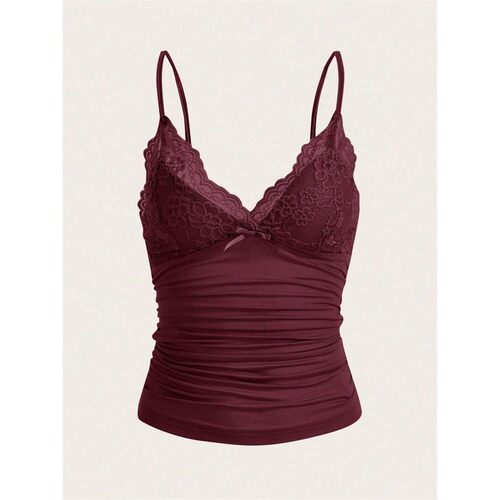 Sexy Contrast Lace Bow Front Crop Cami Top Women 2024 Summer