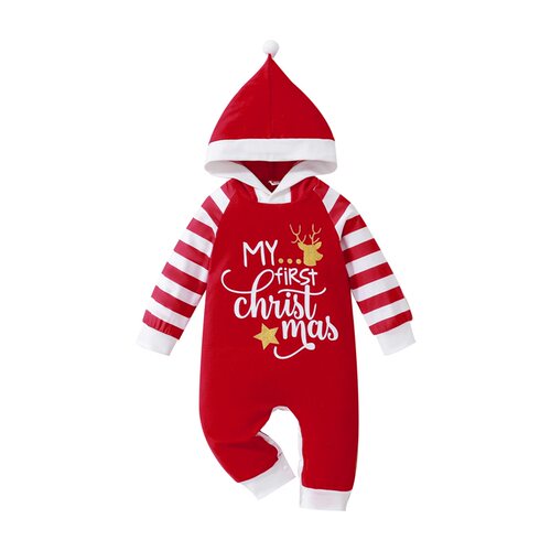 Baby Girls Boys Christmas Romper Letter Print Stripe Contras