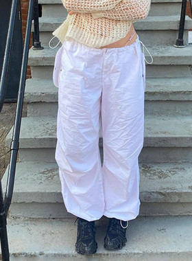 Casual Women Trousers Solid Loose Drawstring Low Waist Stree