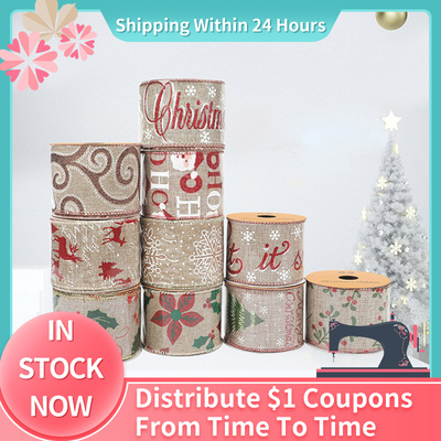 New Christmas Fine Linen Ink Printing Flower Pattern Ribbon