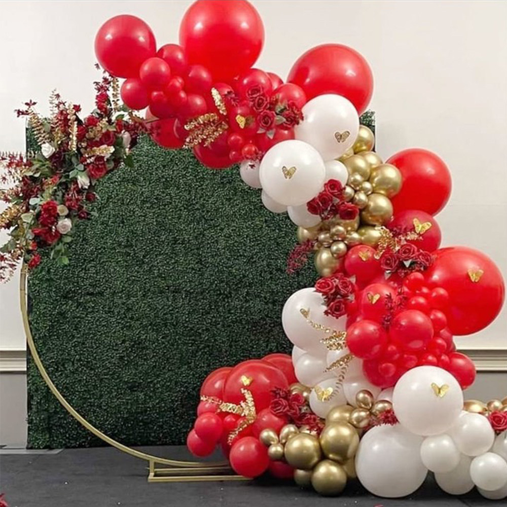 128pcs red balloon garland kit gold chrome latex balloon mat