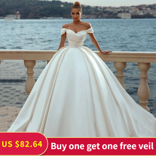 Eightree Sexy White Wedding Dresses 2022 Off Shoulder Sweep