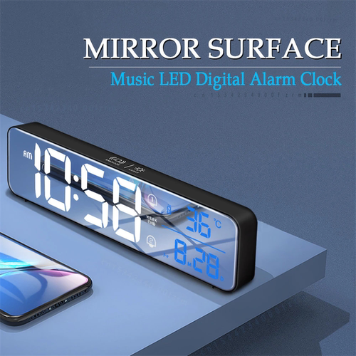 Music LED Digital Alarm Clock Temperature Date Display Deskt