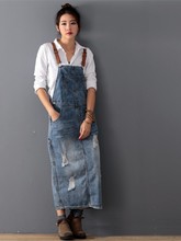 Women Loose Denim Dress Ladies Bleached Holes Denim Dress Fe