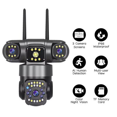 6MP WiFi PTZ Camera Outdoor Tri Lens Motion Detection IP66 W