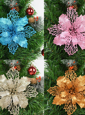 5Pcs 9-16cm Christmas Ornament Flower Glitter Artificial Flo