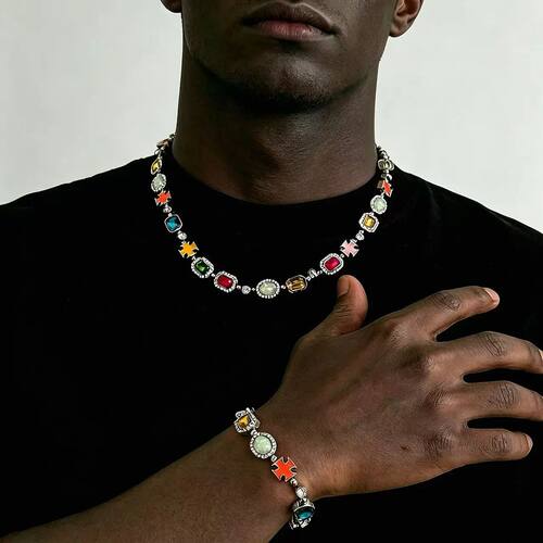 Multi Color Enamel Tennis Chain for Men Women Iced Out Neckl