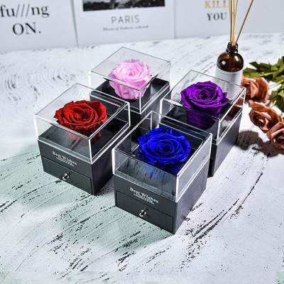 Christmas Natural Eternal Rose Jewelry Box /w 100 Languages