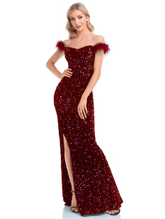 Lucyinlove Elegant Evening Dresses Sexy Split Sequin Floor L