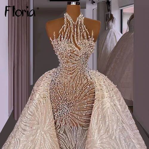 White Luxury Wedding Dress With Detachable Train Customized