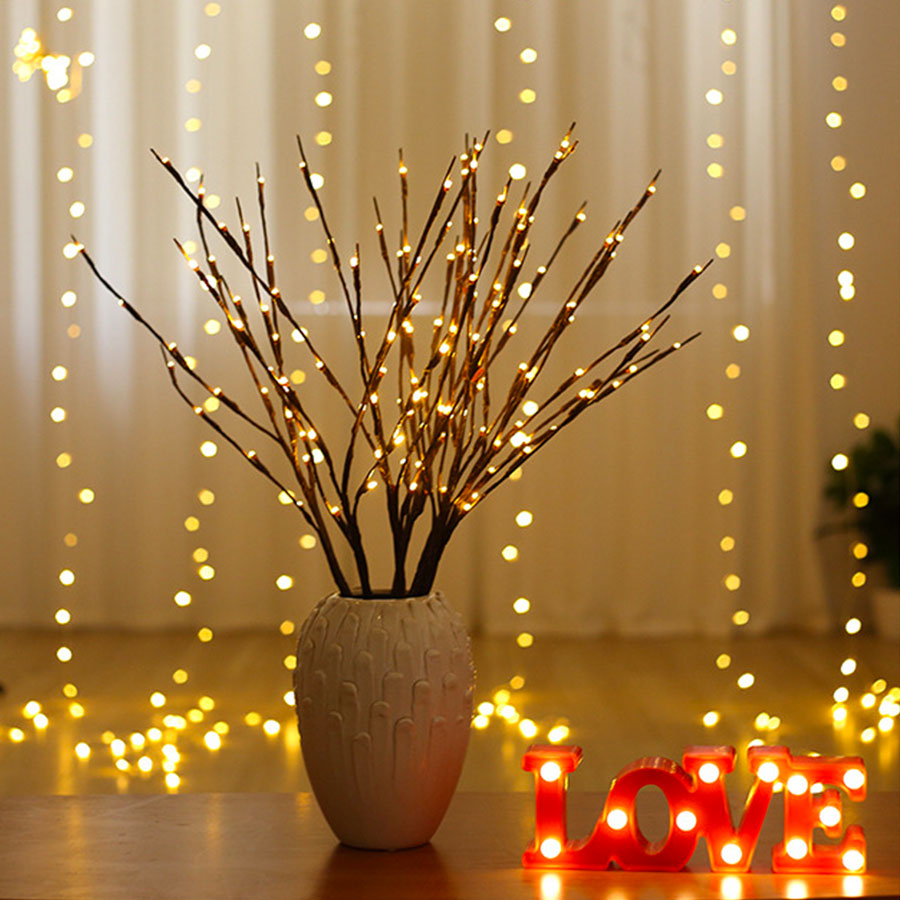 20 Bulbs LED Willow Branch Light Battery Powered Tall Vase F