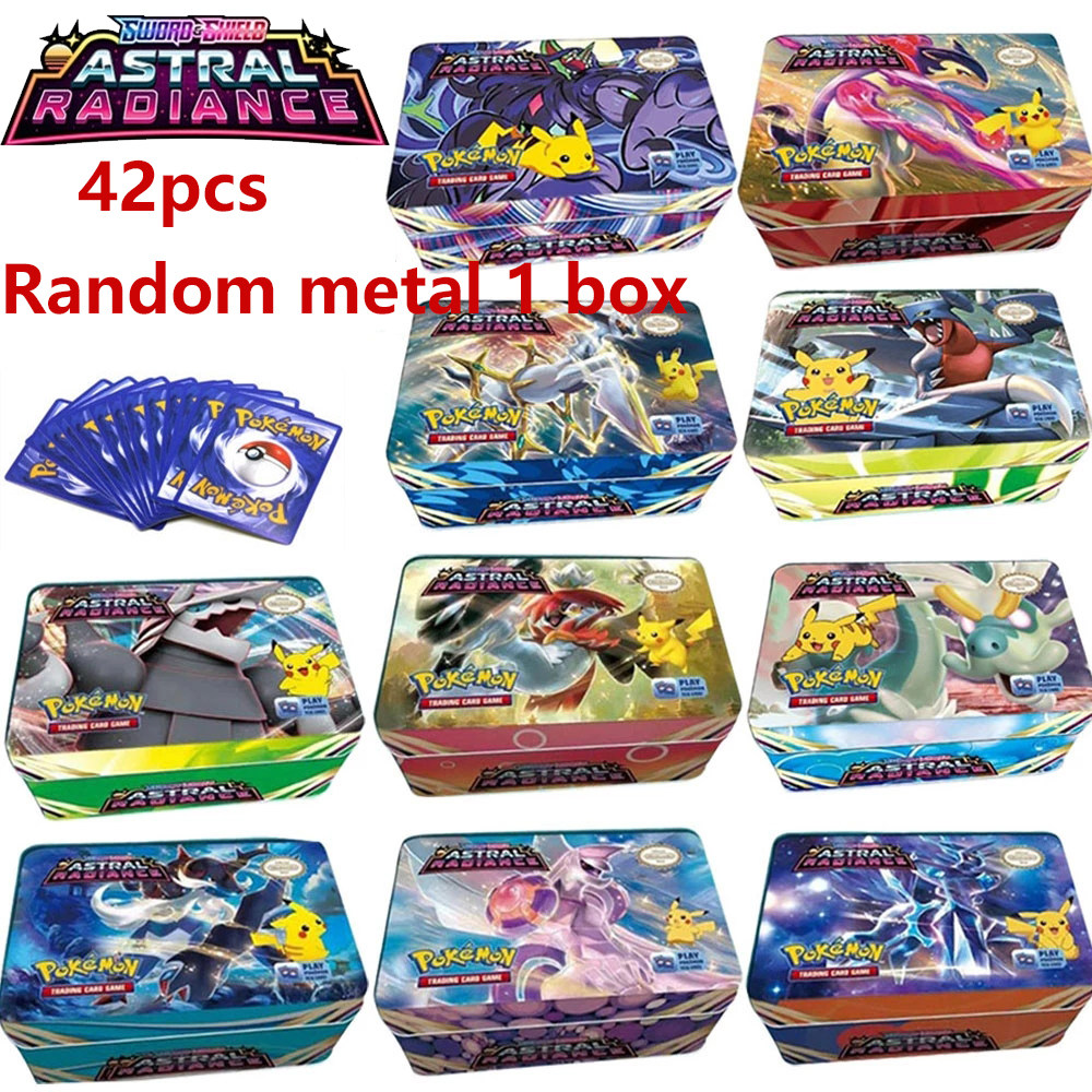 42 pcs english astral radiance iron metal box pokemon cards