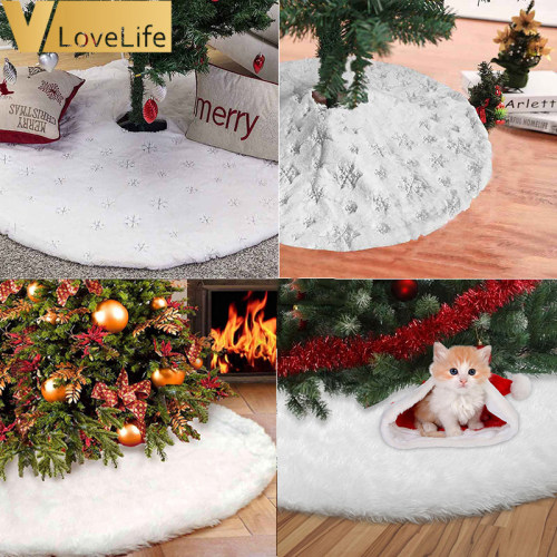 Christmas Tree Decor Snowflake White Christmas Tree Skirt Fu