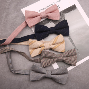 男女伴郎休闲条纹棉布蝴蝶结韩版格子灰色藏青色粉色领结