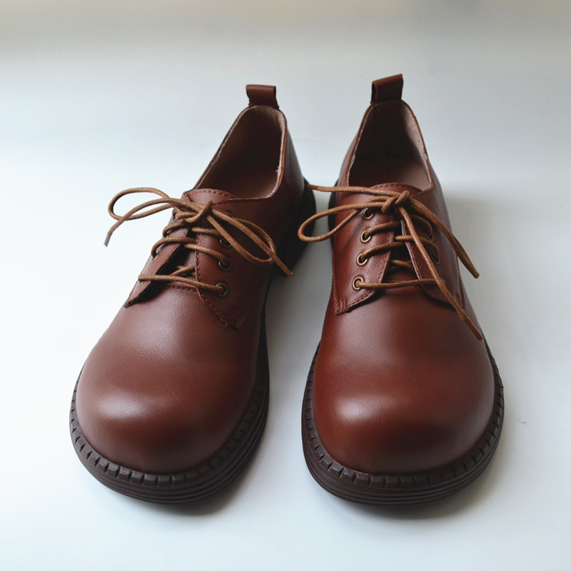 翘头真皮德比鞋宽松头男英伦皮鞋