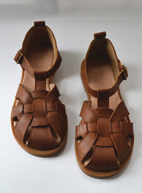 丁字扣真皮罗马凉拖手工外贸胖头大宽松丑萌显瘦问题凉鞋低跟圆头